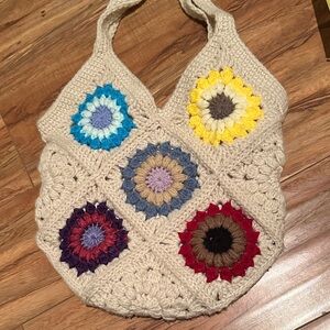 Crochet Patterned Crossbody Bag - Multicolor Floral on off-white